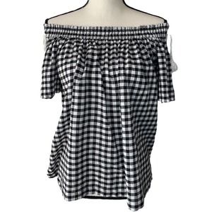 LOFT Black White Gingham Plaid Off Shoulder Top Size S